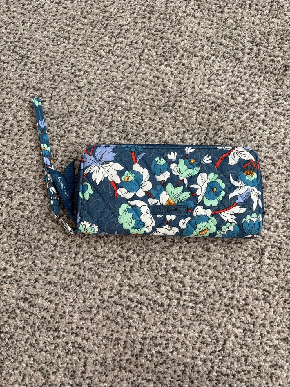 Vera Bradley Navy Teal Floral Zip Around Wristlet Wallet